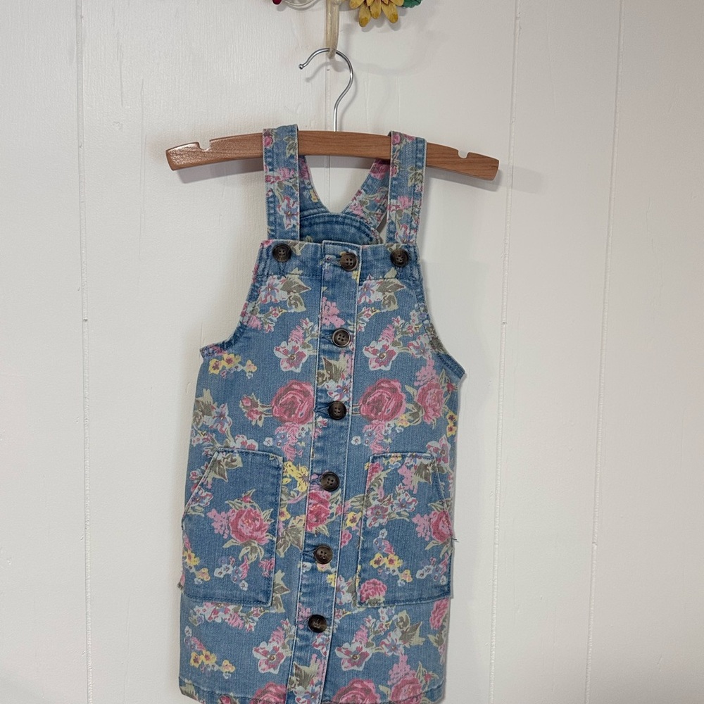 Wonder Nation Floral Blue Denim Overall Dress